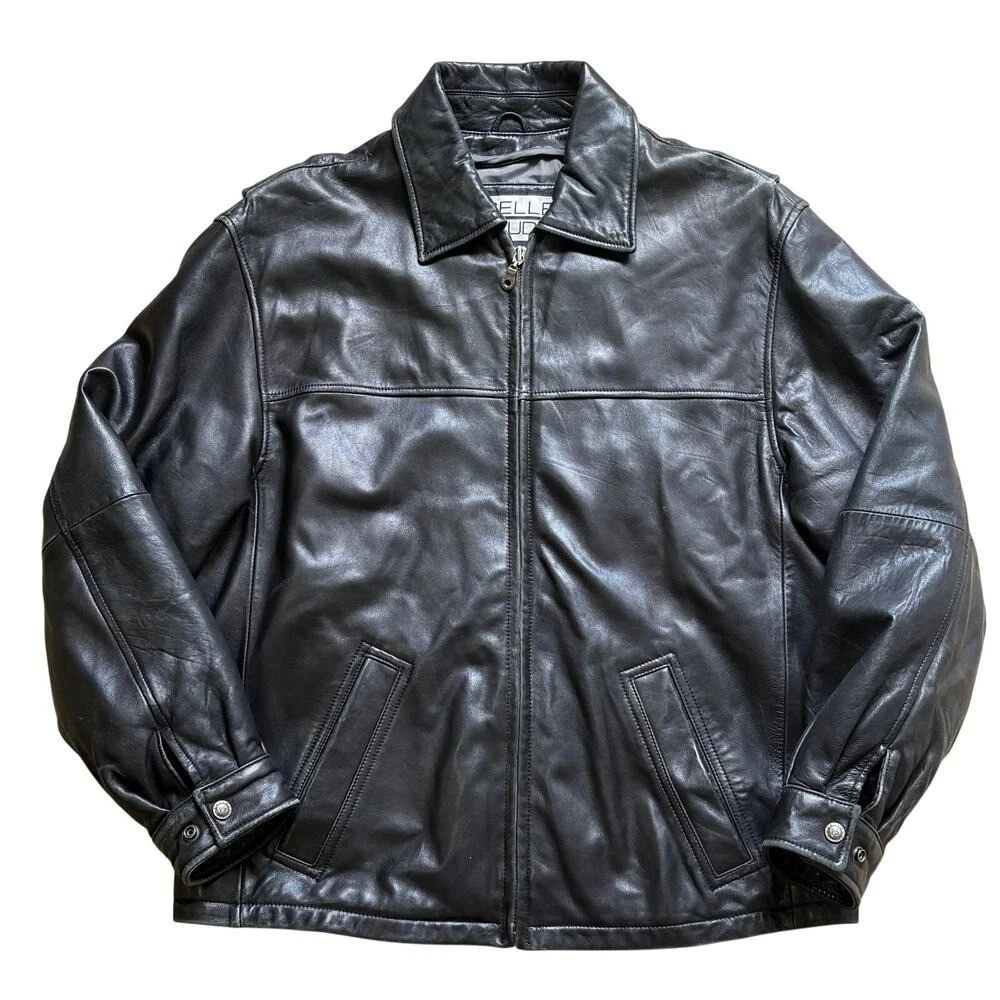 Bomber/Harrington Black Leather Vintage Outerwear Coats & Jackets