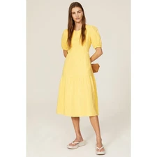 LOVE WHIT Yellow 100% Cotton Crewneck Short Sleeve Tie Back Dress Size Medium 