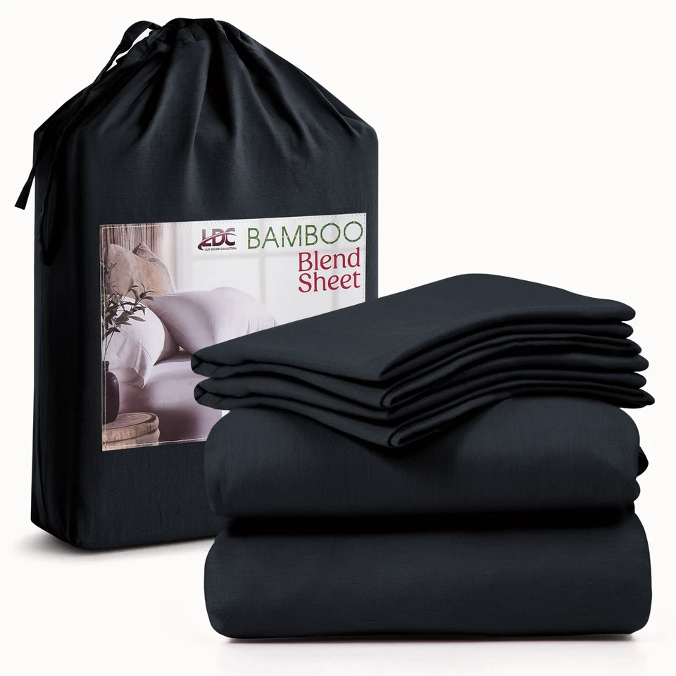 4-Piece Premium Bamboo Blend Bed Sheet Set Deep Pocket Breathable Soft Sheets - Image 2 of 4