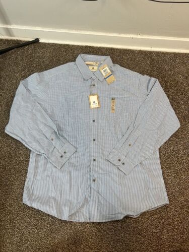 NWT Life Khaki Shirt Mens XL Blue Plaid Long Sleeve Button Up Casual Dress