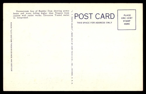 Postcard Downstream Face of Boulder Dam/Hoover Dam, Nevada LINEN UNP - Picture 2 of 2