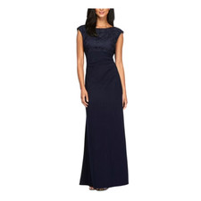 ALEX EVENINGS Blue Navy Zippered Lace Cowl Back Dress Women's 16 NWT