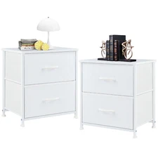 Set of 2 Nightstand Small Dresser with 2 Fabric Drawers Side Bedroom End Table