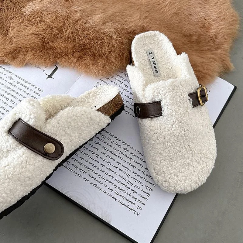 Luxury Designer Lambswool Winter Cotton Shoes Women Slippers Warm Plush Curly | eBay