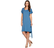  H by Halston Layered T-Shirt Dress with Cross Back-Ocean Blue-Large A277949