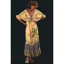 Anthropologie Farm Rio V-Neck Puff-Sleeve Dress Size Small