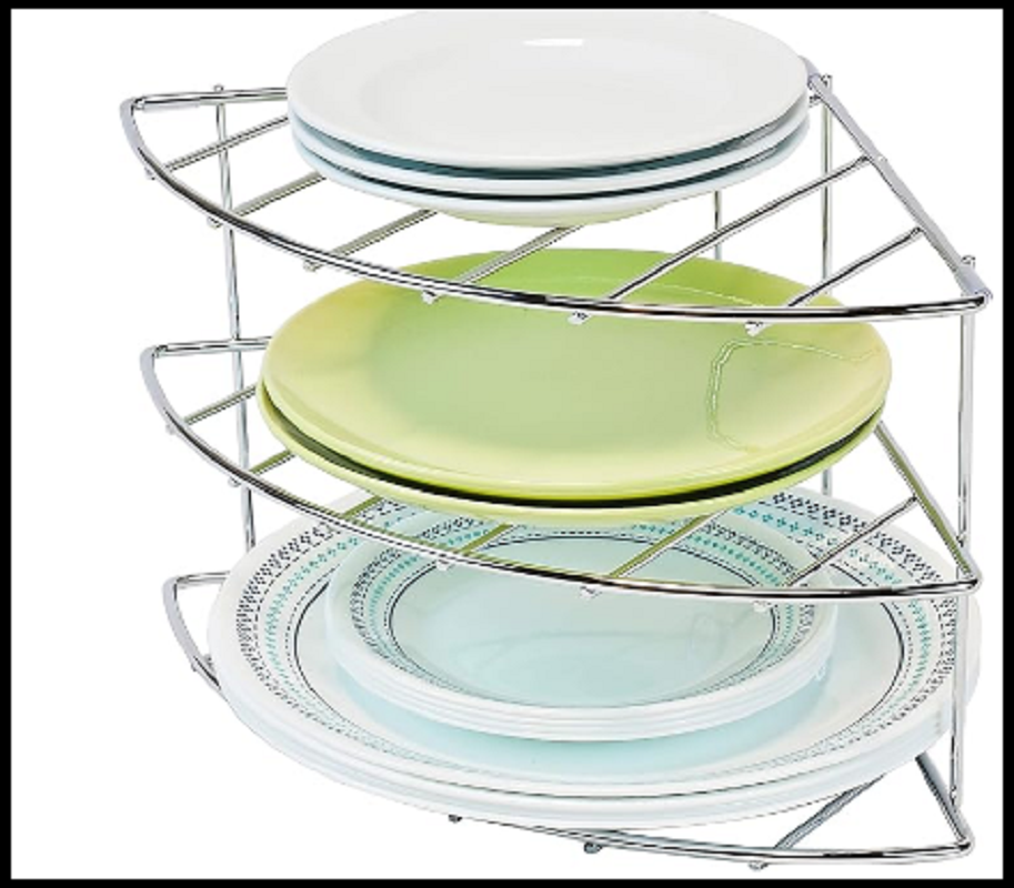 Kitchen Shelf Organizer Cabinet Corner Rack Pan Lid Plate Dishes Storage Chrome-image