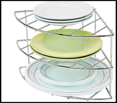 Kitchen Shelf Organizer Cabinet Corner Rack Pan Lid Plate Dishes Storage Chrome