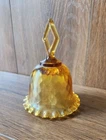 Fenton Amber Glass Threaded Optic Bell Diamond Handle & Ruffled Edge