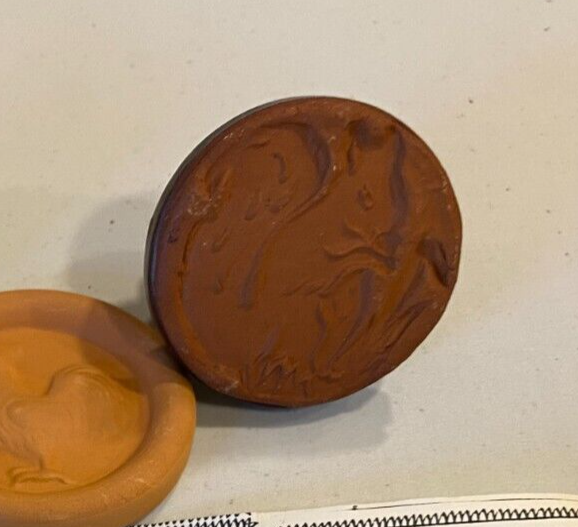 Ceramic Biscuit/Butter Stamp 2.5" Gosforth Pottery Squirrel & Rooster UK eBay
