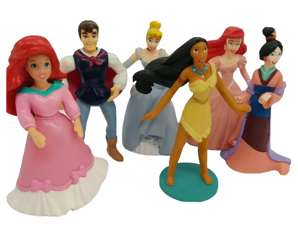 Disney Princess Six Figurine Toys Cinderella Pocahontas Mulan Plastic