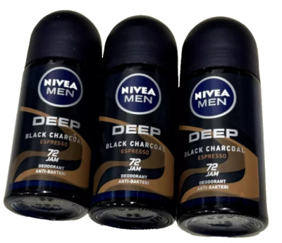 EXPIRED-02/26 - 3-Pack Nivea Men - Deep Black Charcoal Espresso Roll-On Deo
