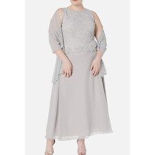 J Kara Plus Size Beaded Long Dress  Chiffon Scarf  Size 18