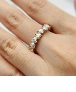 Authentic Heart Shape Full Eternity Wedding Band, Matching Stackable Band, For Lover