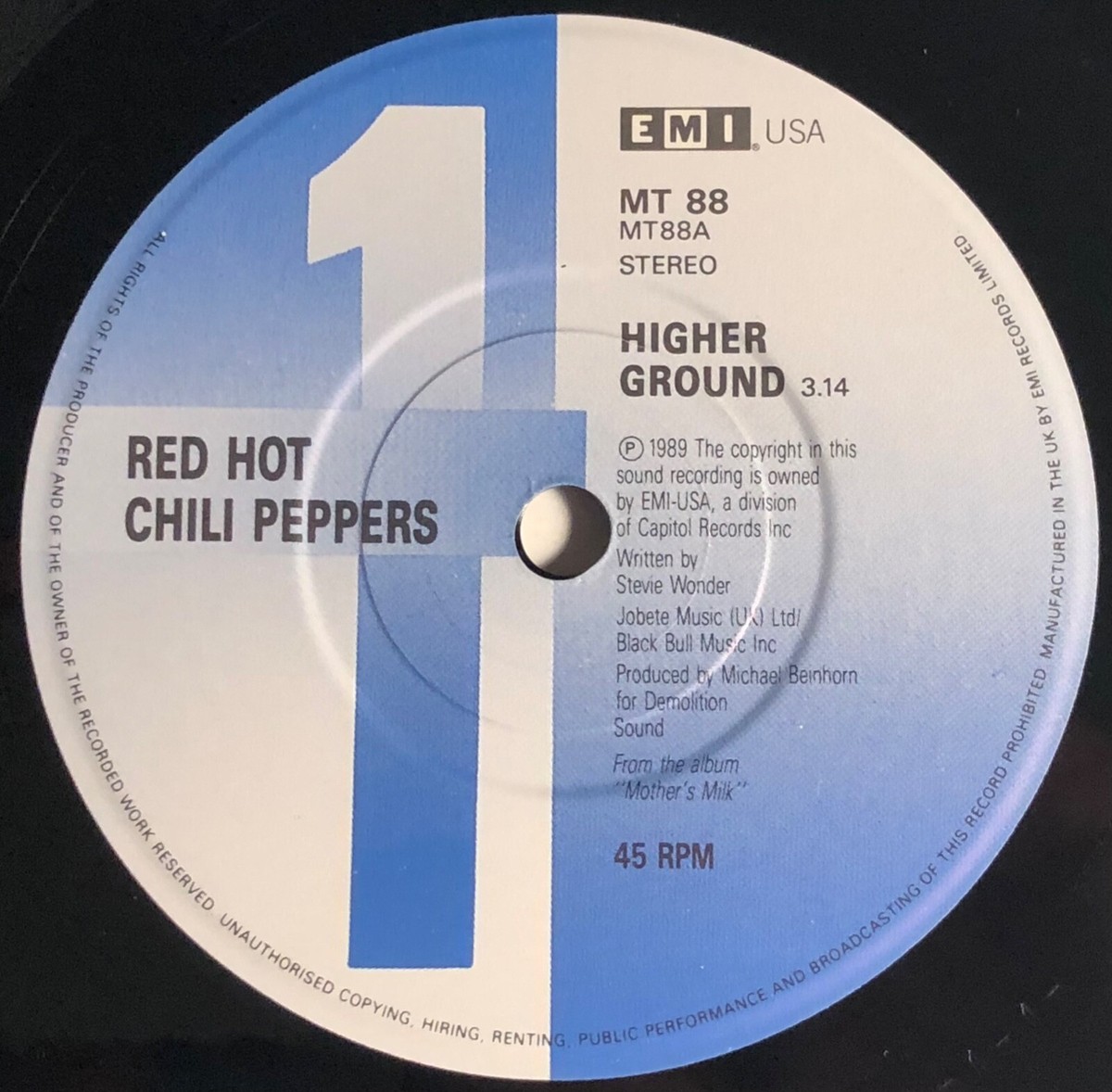 Red Hot Chili Peppers / Higher Ground / 1989 EMI UK 45 & PS
