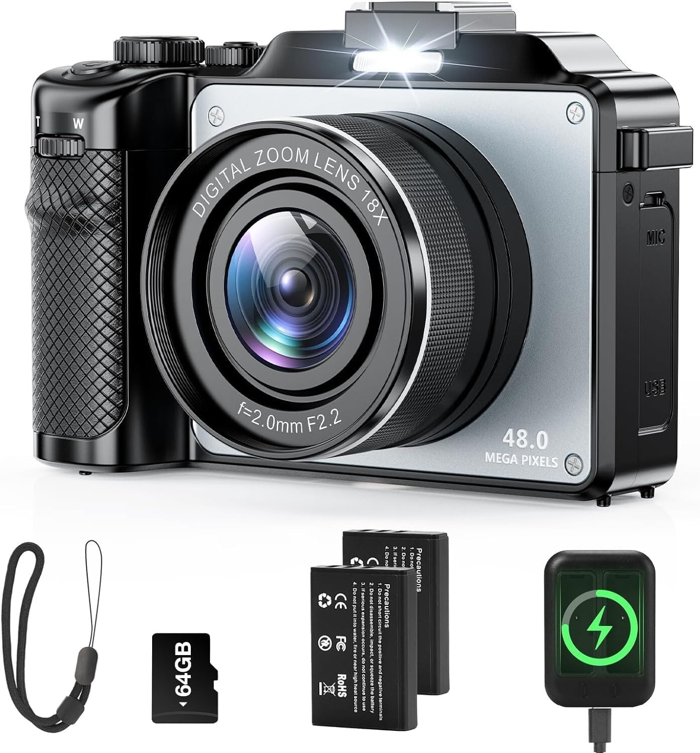 4K Digital Camera for Photography and Video, 64MP Auto-Focus Anti-Shake BLACK