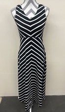 TALBOTS Petites KNIT JERSEYBlack & White Striped MAXI DRESS Pet. Small FS Chrty