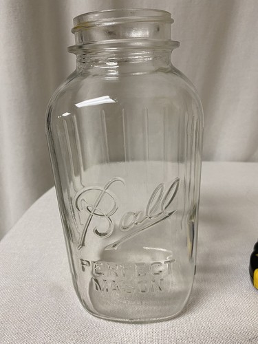 Vintage Square Ball Perfect Mason Clear Glass Jar 1933 -1962 9.5” 2 Qt