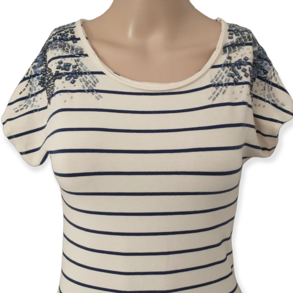 Y2K резинке футболка платье S блестки украшенный в полоску эластичной 90-х Artsy Bohemia - Изображение 3 из 4