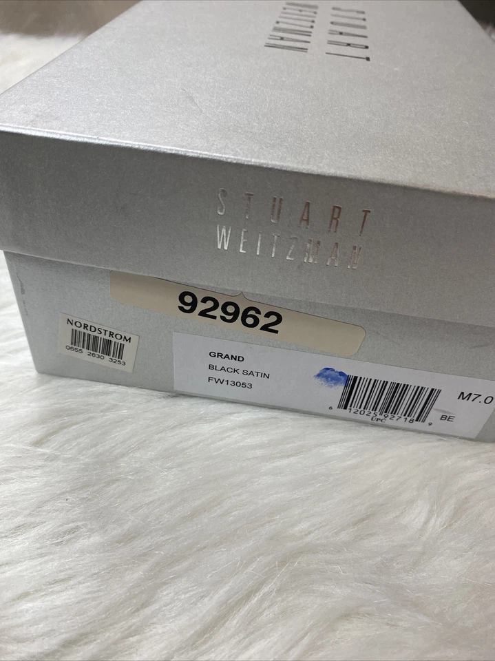 STUART WEITZMAN 7 Black Satin Peep Toe Sling Back Pumps Diamond New $780 Women’s - Image 4 of 4