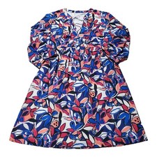 J. Crew 3/4 Sleeve A Line Dress Women's M Blue Pink Abstract Butterfly Print 