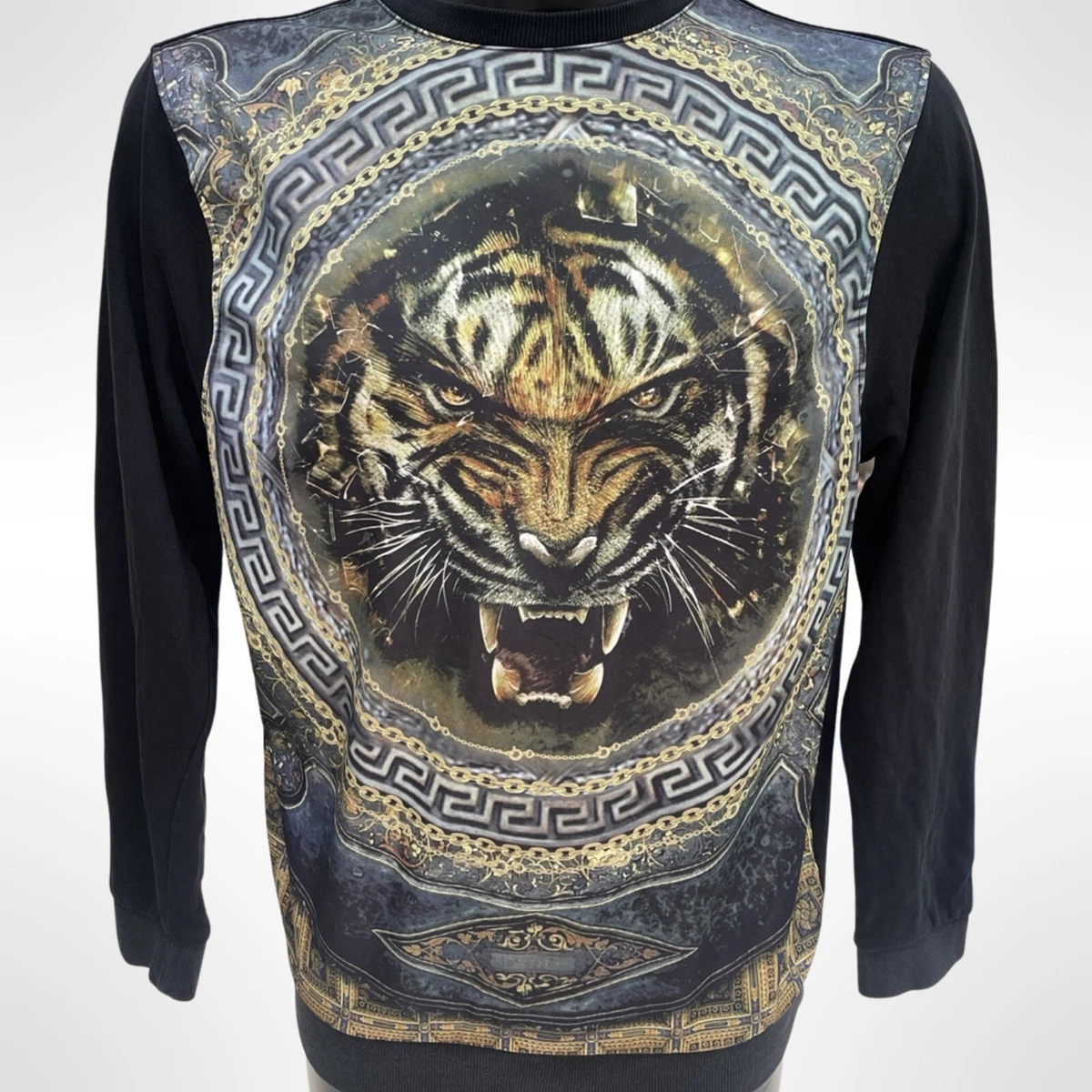 Akademiks Mens Jumper Size Medium Black Lion Chain Print Y2K Vintage Retro