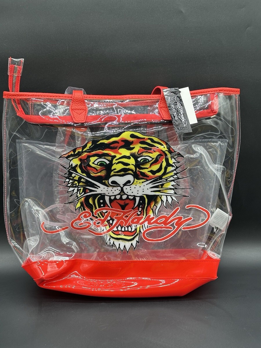 エドハーディーバック NEW Ed Hardy Tiger PVC Tote Bag Women's Clear See-Through