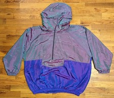 Vtg Wise Guy Iridescent Pullover 1/4 Zip Windbreaker - Medium 18/20 - 90s Hoodie
