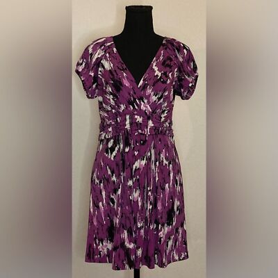 Beige- Purple white and black mini wrap dress Size Medium | eBay