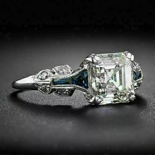 Antique Art Deco Platinum 3.68ctw GIA Asscher Diamond and Sapphire Engagement  Ring For Sale at 1stDibs | antique asscher cut diamond ring, asscher cut  diamond ring vintage