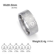 STAINLESS STEEL Swirl 8mm band ring