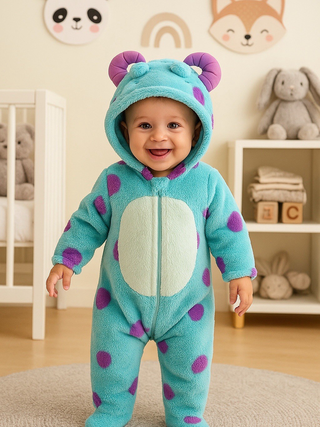 Mono con capucha de cuerno para bebé, peleles de lana gruesa