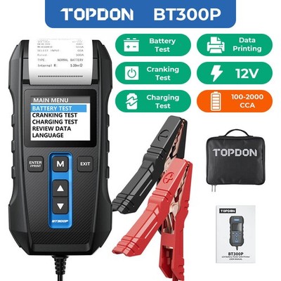 TOPDON BT600 Car Battery Tester 12/24V 100-2000CCA w/Printer 2.4'' Color Screen