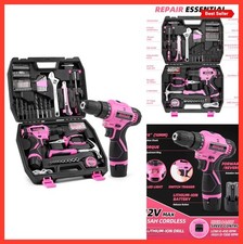 147 Piece Pink Cordless Drill Driver Tool Set 12V Power Kit Home DIY