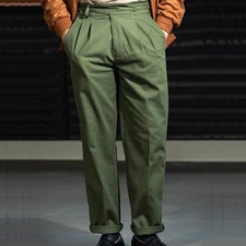 Men's Gurkha Pants Loose Straight Pants Casual Trousers Work Pants Green 03243