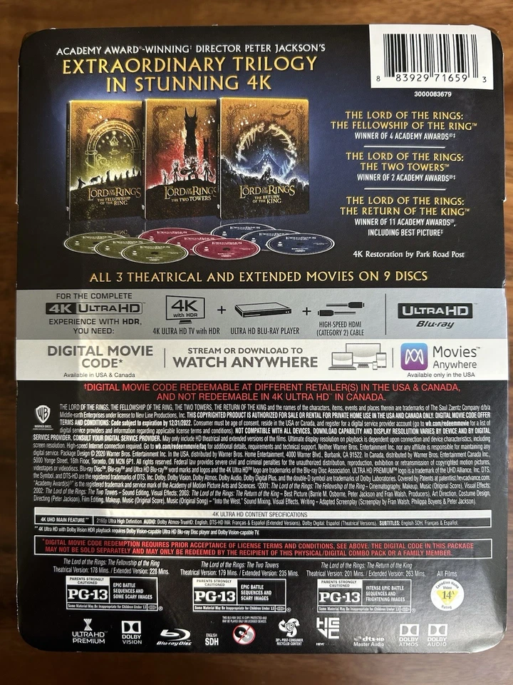 The Lord of the Rings The Motion Picture Trilogy 4K Steelbook Set - Best Buy Ex. - Image 2 of 3