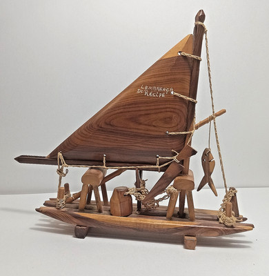 VTG Brazilian Jangada Sailboat Wood Sail Boat Sculpture Raft Fishing Pole