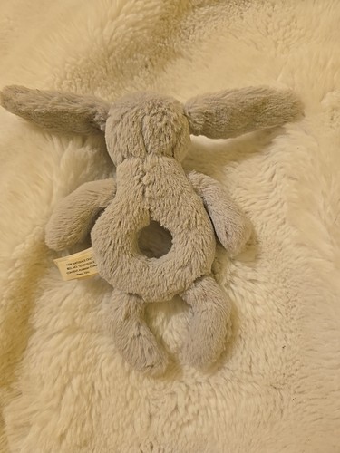 Jellycat London Gray Bashful Bunny Rabbit Ring Rattle Plush Baby Toy Security 7” - Picture 3 of 5