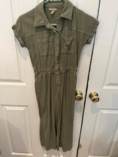 Cat  Jack Girls Green Denim Jumpsuit Size M 8 Short Sleeve Romper Pockets