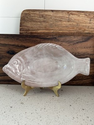 VTG   Thora Ovenware White Fish Dish Kitchen Handmade Terracotta Platter 11 1/2 
