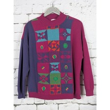 VINTAGE STEFANEL Colorblock Artsy Wool Knit Sweater Italy Colorful Size Large