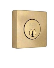 Square Brushed Gold Single Cylinder Deadbolt Featuring Dual Keyway