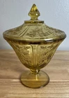 FEDERAL AMBER DEPRESSION GLASS SHARON Cabbage ROSE Candy Dish W/Lid