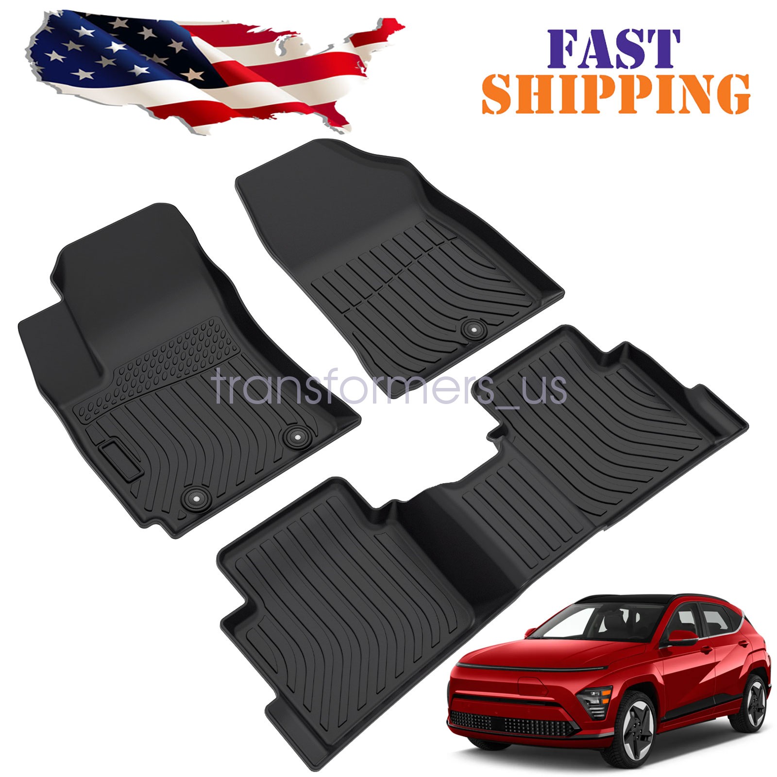 TPE Floor Mats Full Cover Set Fits 2024-2025 Hyundai Kona Liners Replacement 3D