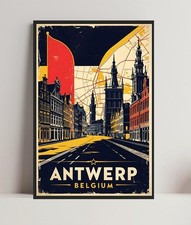 Anversa Belgio poster arte paesaggio urbano vintage viaggio