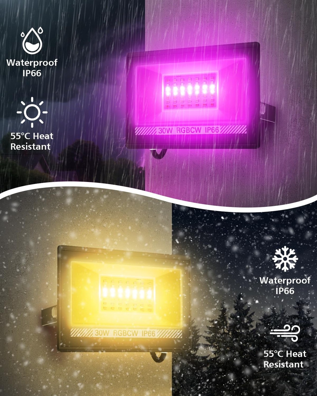 T-SUN LED Flood Light, 30W RGBCW Dimmable Outdoor Smart Lights, Color Changin...