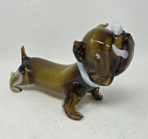 Vintage Art Glass Hand Blown Bulldog Dog Figurine - Murano Style