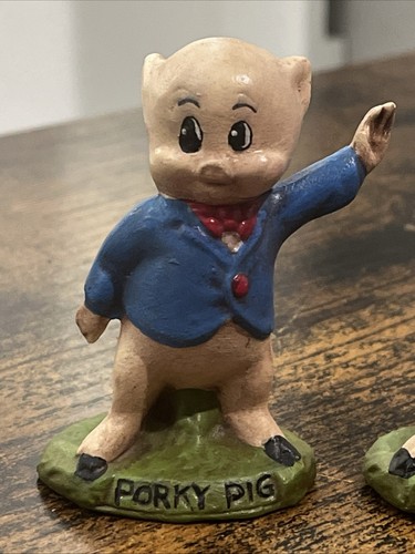 Porky Pig Porcelain Figurine, 2.5" Tall Warner Bros Vintage 1970's Pair - Picture 3 of 12
