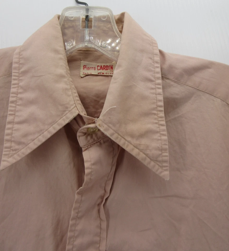 VINTAGE Pierre Cardin Shirt Men 15 Pink 50s 60s Peach Button Up Dress Shirt * - Image 3 of 4