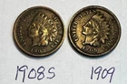 1908 S & 1909 P * 2 INDIAN HEAD PENNIES * USA $5.00 SHIP